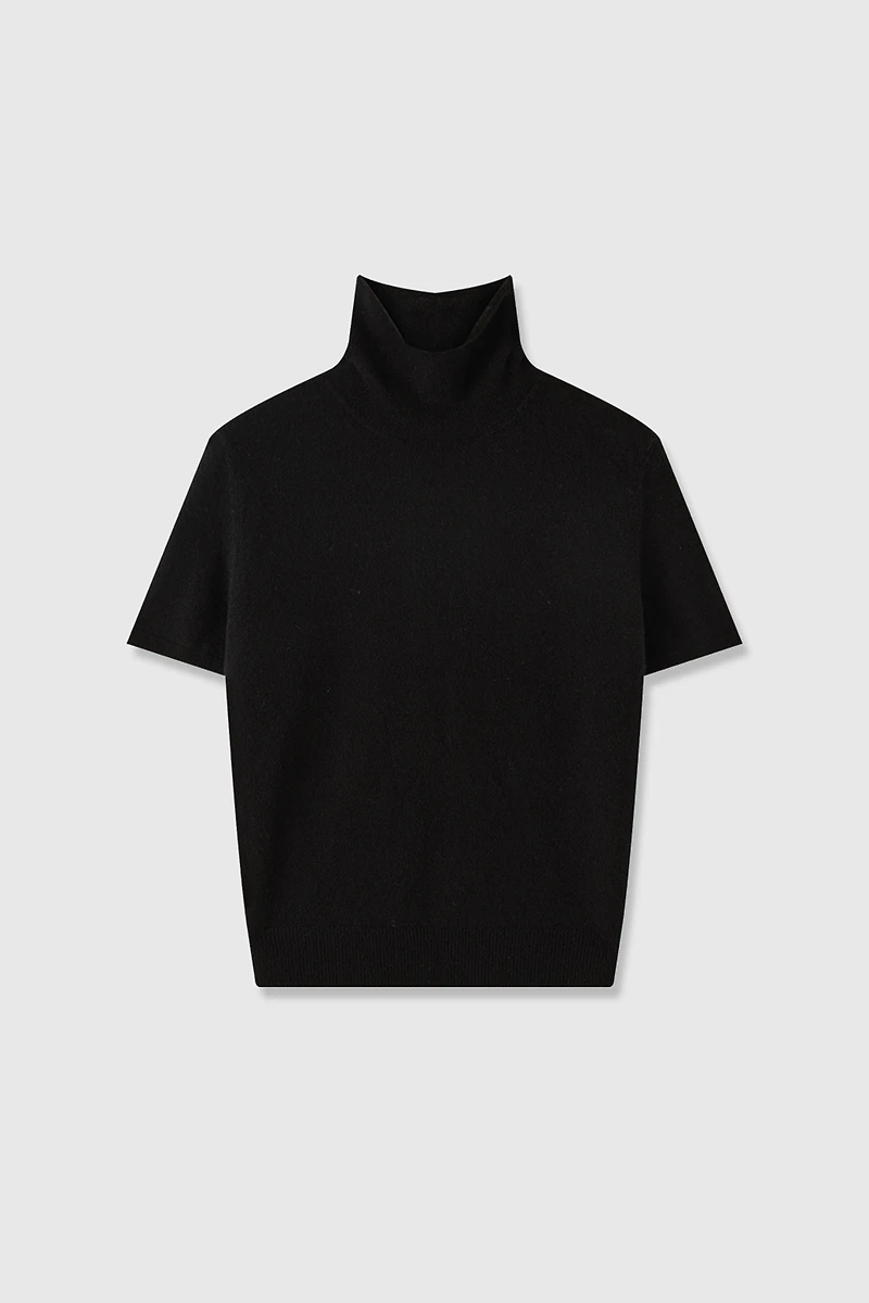 Mulberry Silk Cashmere Turtleneck Short Sleeve