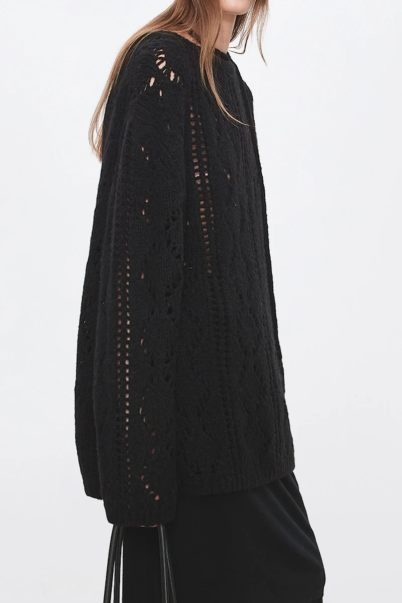 Openwork Camel Cashmere Sweater