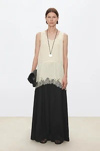 Paneled Washed Silk + Double Georgette & Embroidered Lace Skirt