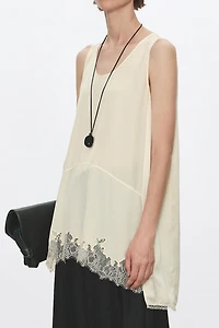 Paneled Washed Silk + Double Georgette & Embroidered Lace Skirt