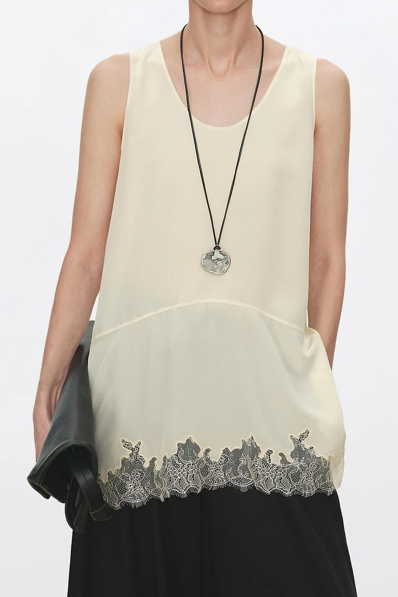 Paneled Washed Silk + Double Georgette & Embroidered Lace Skirt