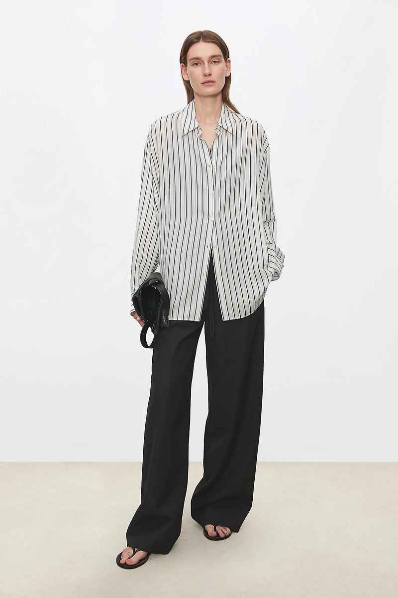 Printed Lightweight Washed Double Georgette Silk Stripe Shirt