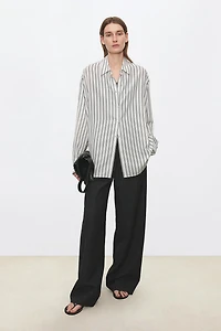 Printed Lightweight Washed Double Georgette Silk Stripe Shirt