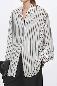 Printed Lightweight Washed Double Georgette Silk Stripe Shirt
