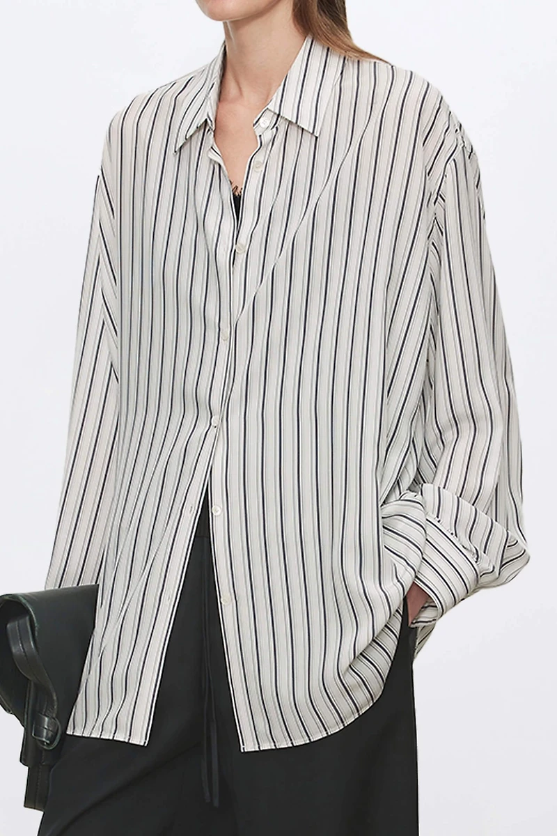 Printed Lightweight Washed Double Georgette Silk Stripe Shirt