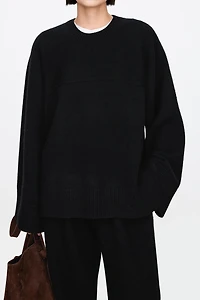 Pure Cashmere Loose Sleeves Round-Neck Sweater
