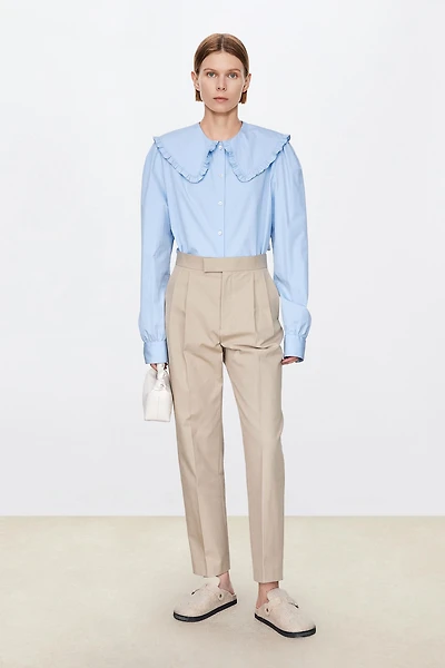 Pure Cotton Canvas Tapered Cropped Pants