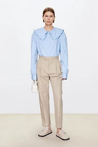 Pure Cotton Canvas Tapered Cropped Pants