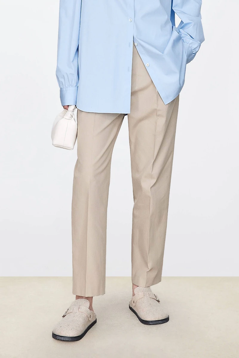 Pure Cotton Canvas Tapered Cropped Pants