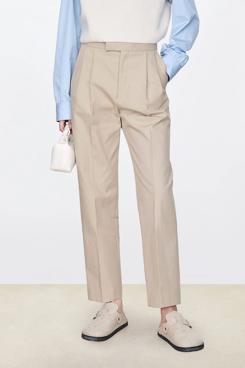 Pure Cotton Canvas Tapered Cropped Pants