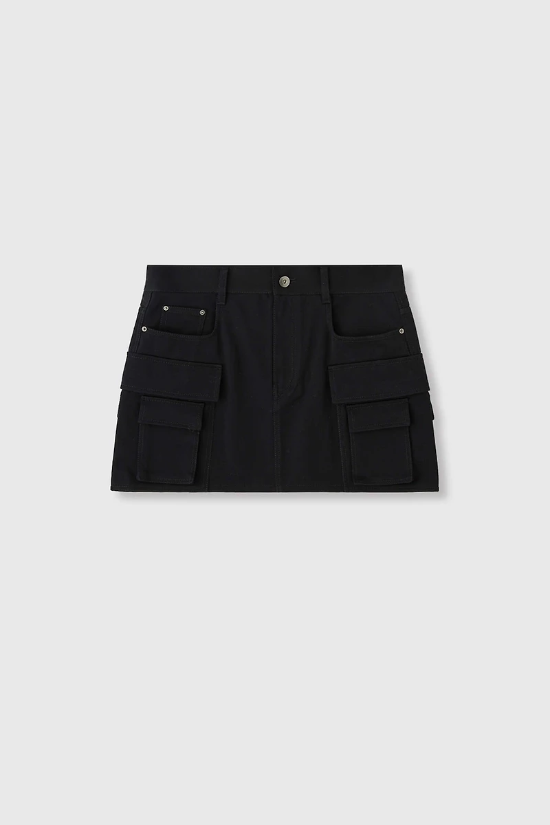 Pure Cotton Low-Waist Multi-Pocket Mini Skirt