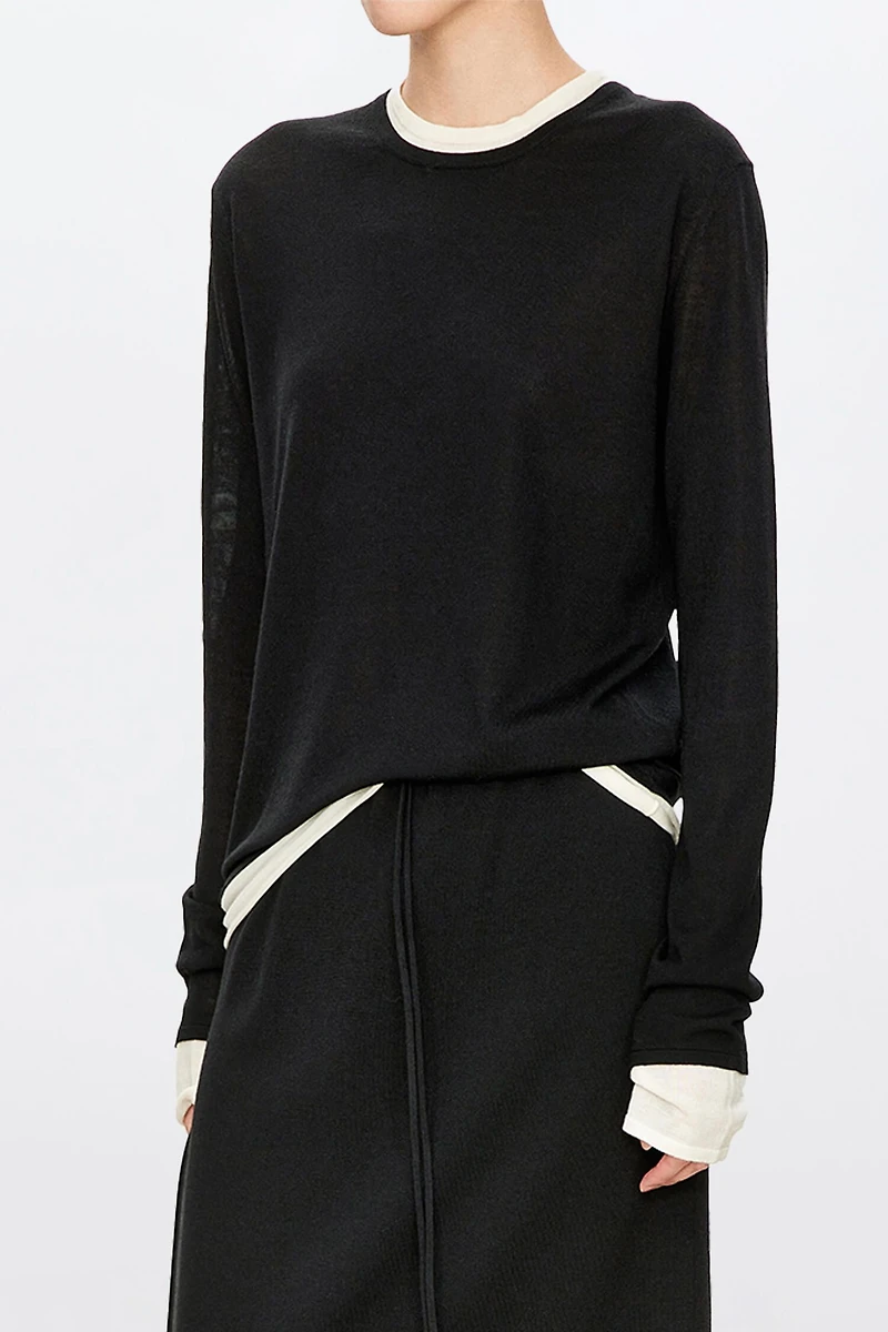 Pure Wool Fake-Two-Pieces Long-Sleeve Top