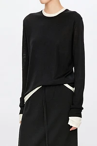 Pure Wool Fake-Two-Pieces Long-Sleeve Top