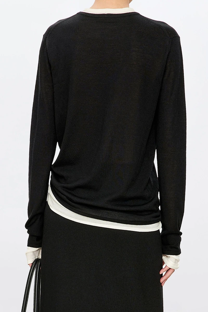 Pure Wool Fake-Two-Pieces Long-Sleeve Top