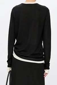 Pure Wool Fake-Two-Pieces Long-Sleeve Top