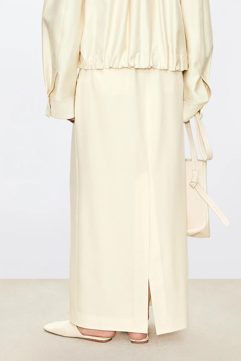 Pure Wool Stretch Waist Midi Skirt