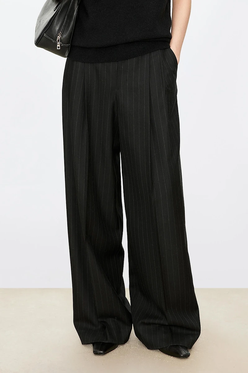 Pure Wool Vertical Striped Straight Trousers