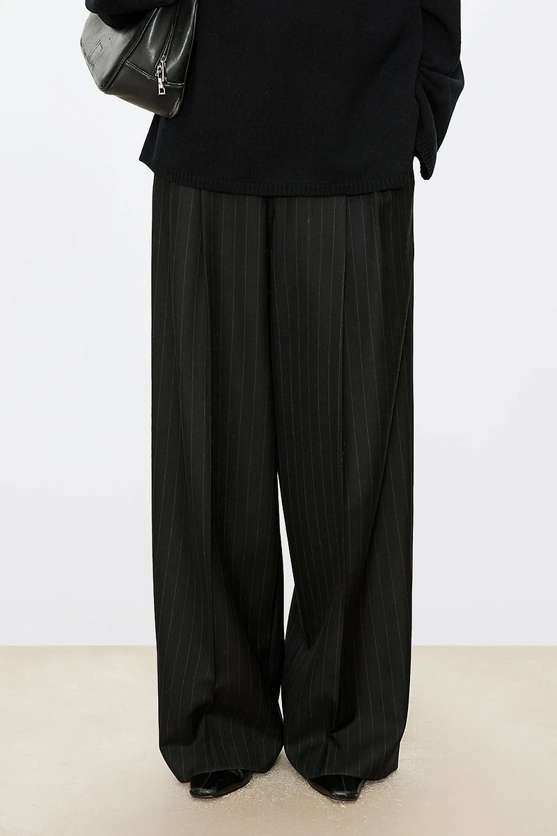 Pure Wool Vertical Striped Straight Trousers
