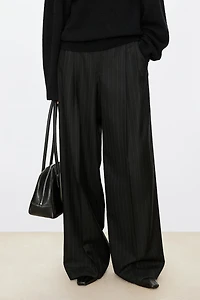 Pure Wool Vertical Striped Straight Trousers
