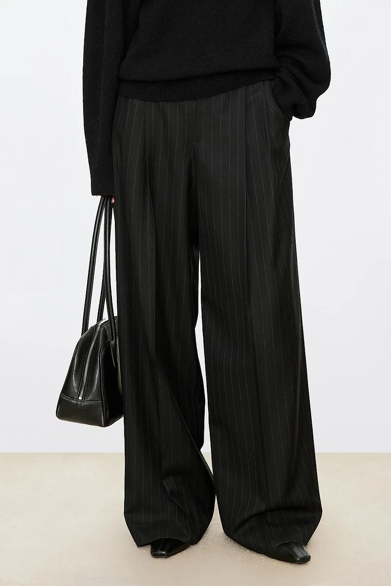 Pure Wool Vertical Striped Straight Trousers