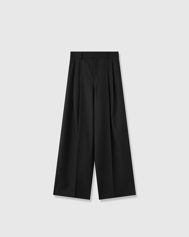 Pure Wool Vertical Striped Straight Trousers