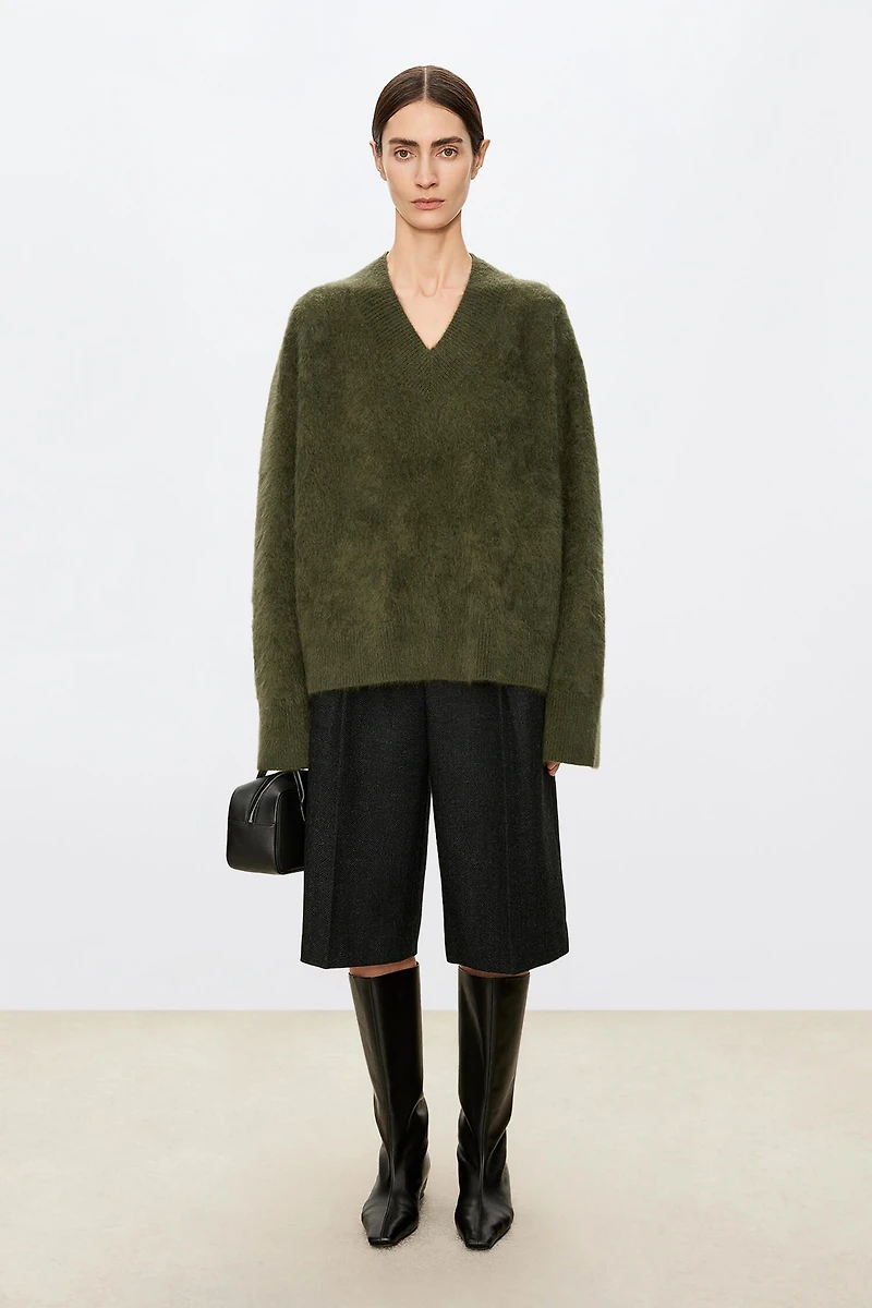 Pure Cashmere Fur-Like V-Neck Sweater