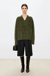 Pure Cashmere Fur-Like V-Neck Sweater