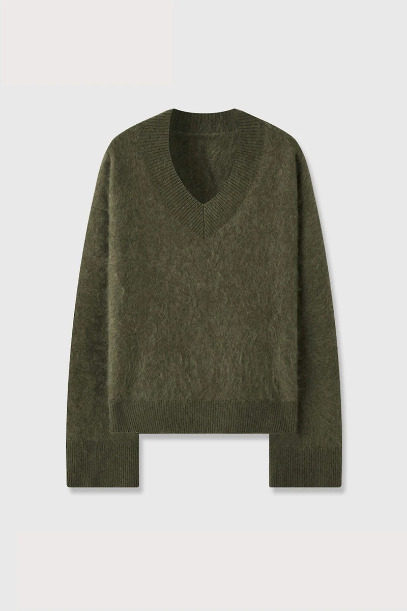Pure Cashmere Fur-Like V-Neck Sweater