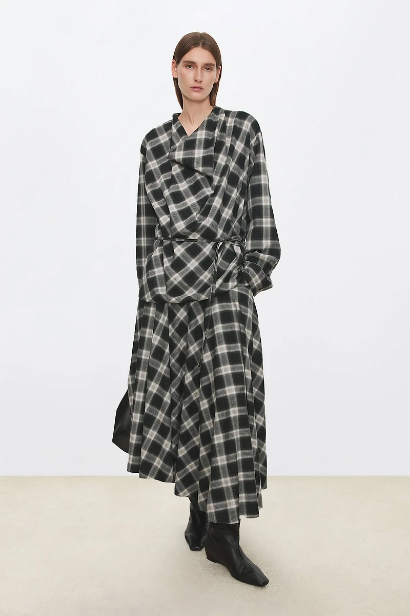 Pure Cotton Bias-Cut Plaid Shirt