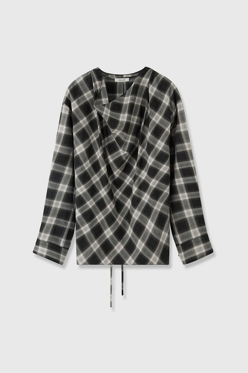 Pure Cotton Bias-Cut Plaid Shirt