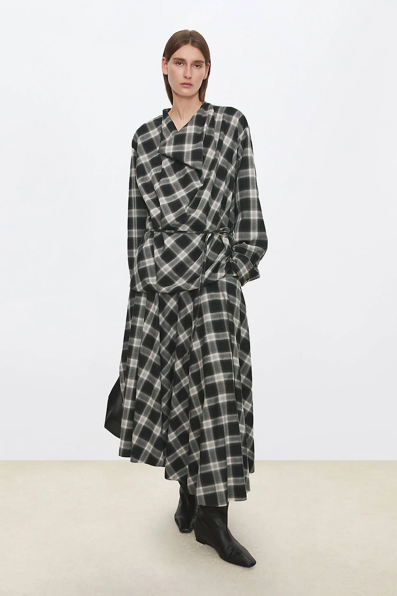 Pure Cotton Gradual Plaid Midi Skirt