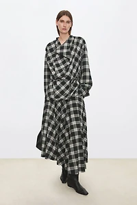 Pure Cotton Gradual Plaid Midi Skirt