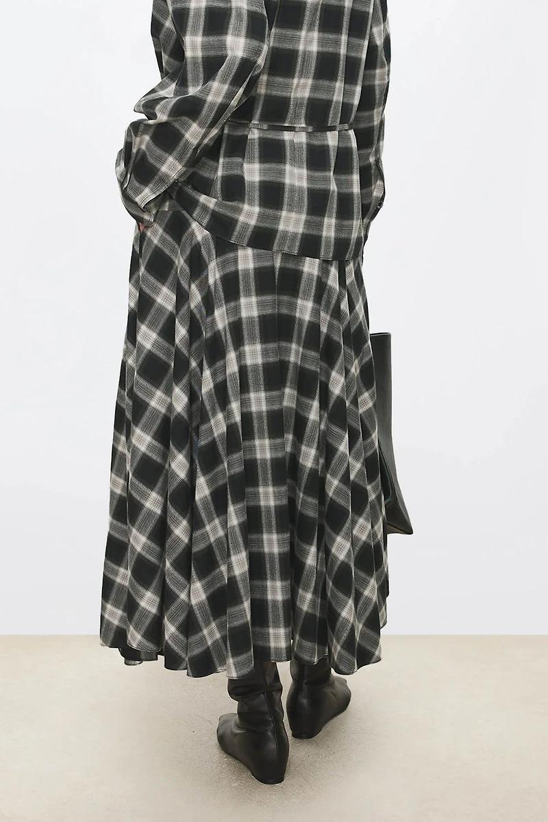 Pure Cotton Gradual Plaid Midi Skirt