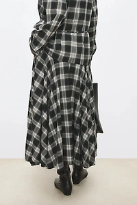 Pure Cotton Gradual Plaid Midi Skirt