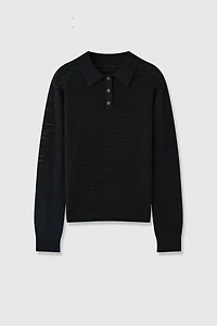 Pure Cotton Hollow Long Sleeve Polo Shirt