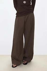 Pure Cotton Single Pleat Wide-Leg Trousers