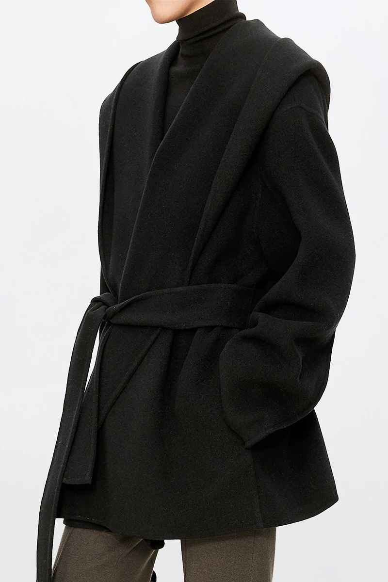 Pure Wool Hooded Cropped Coat