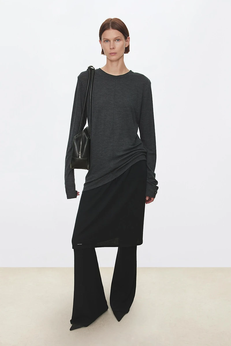 Pure Wool Mid-Length Skirt with Decorative Label