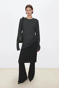 Pure Wool Mid-Length Skirt with Decorative Label