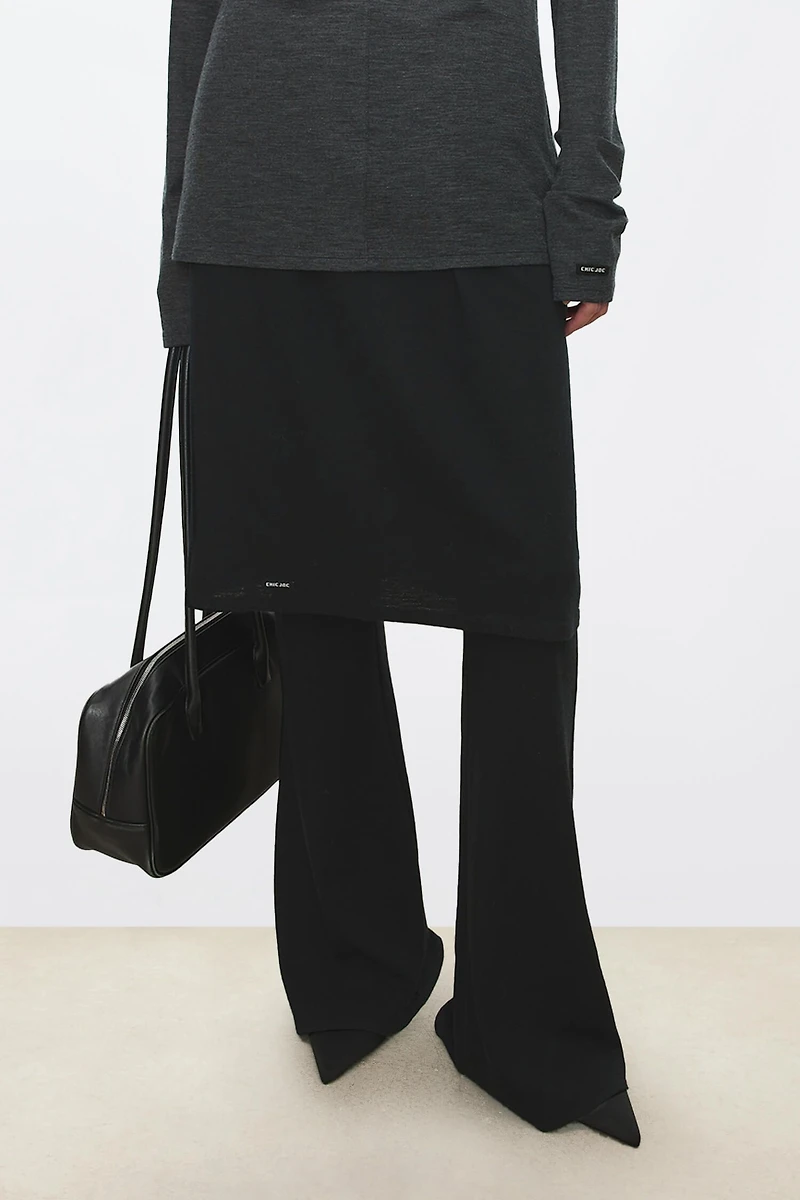 Pure Wool Mid-Length Skirt with Decorative Label