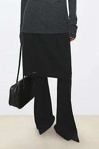 Pure Wool Mid-Length Skirt with Decorative Label