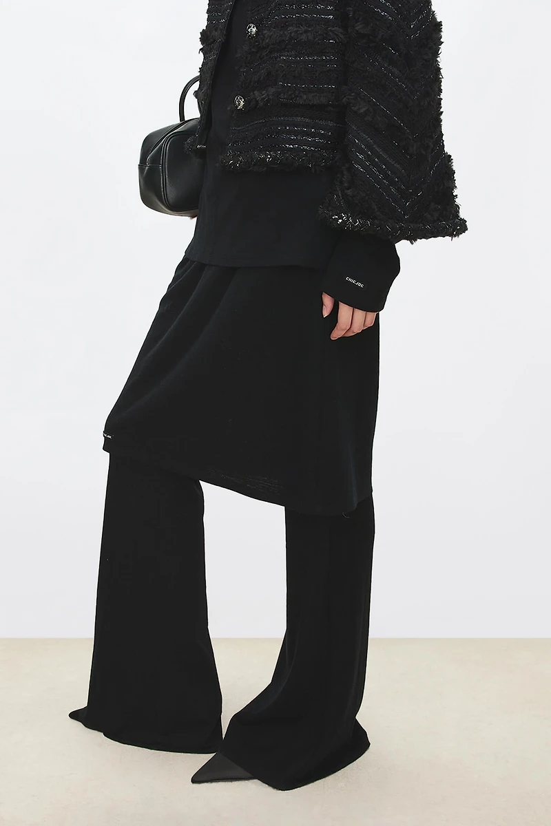 Pure Wool Mid-Length Skirt with Decorative Label