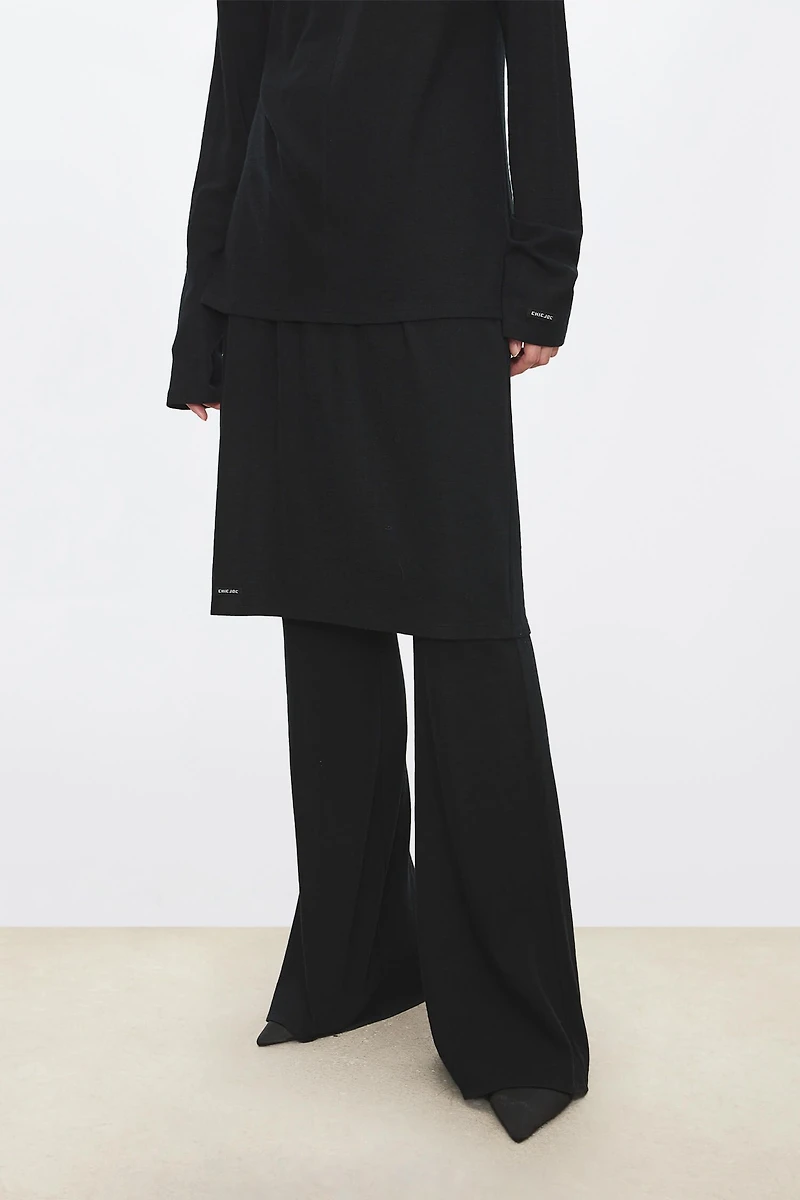 Pure Wool Mid-Length Skirt with Decorative Label