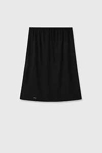 Pure Wool Mid-Length Skirt with Decorative Label