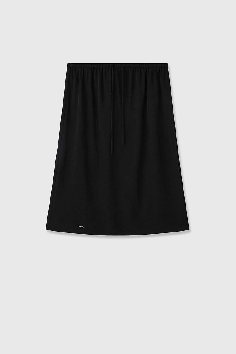Pure Wool Mid-Length Skirt with Decorative Label