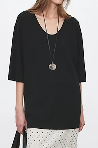 Pure Wool Short-Sleeve Top with Natural Rolled Hem