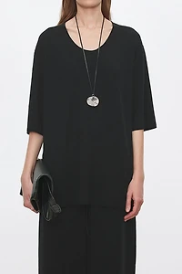 Pure Wool Short-Sleeve Top with Natural Rolled Hem