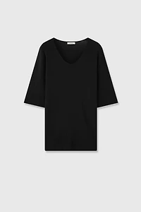 Pure Wool Short-Sleeve Top with Natural Rolled Hem