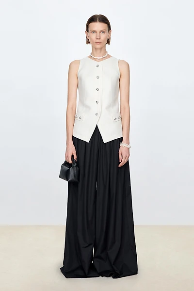 Refined Silk-Wool Pleated Palazzo Pants