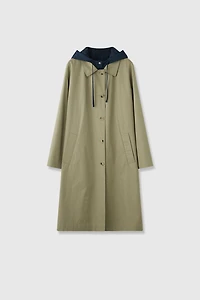 Reversible Contrast Color Hooded Trench Coat Beige